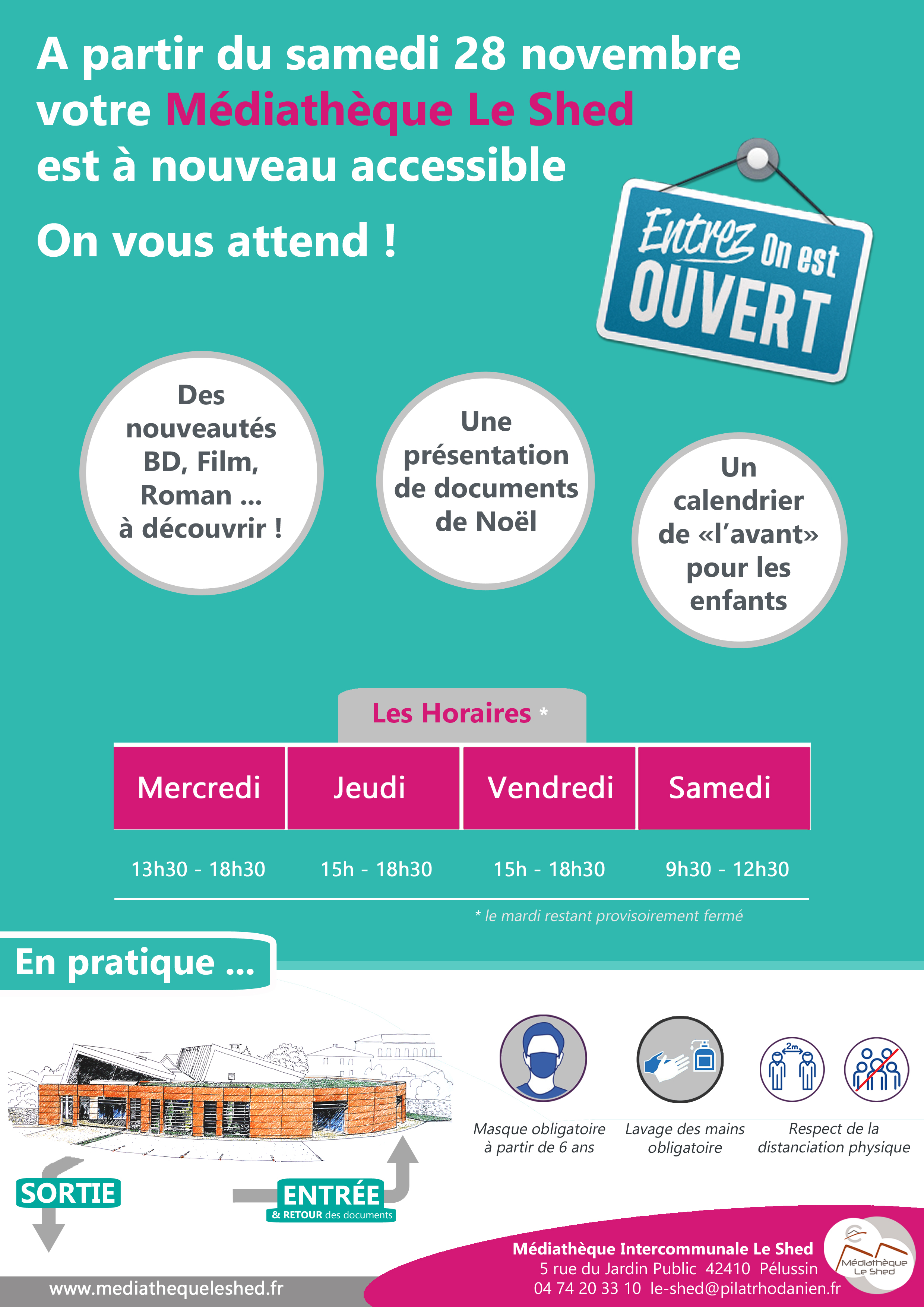 Affiche rouverture locaux du 28 nov