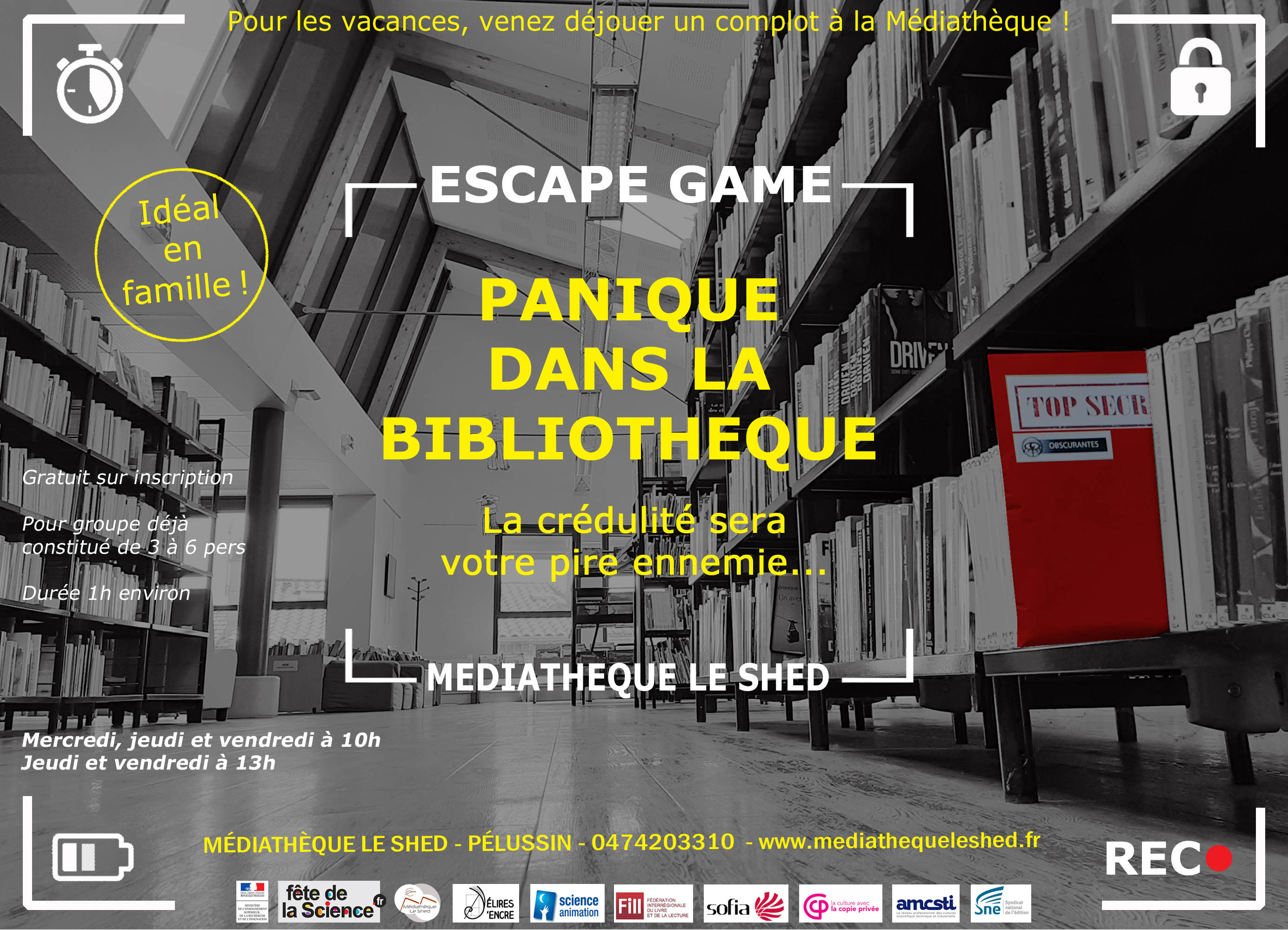 Affiche Panique dans la bibliothèque fevrier 2022