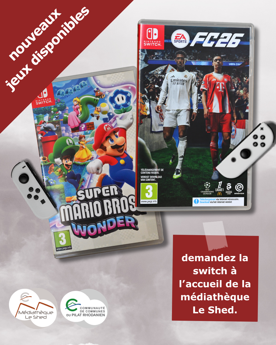 Des nouveaux jeux switch disponibles à la médiathèque le Shed.